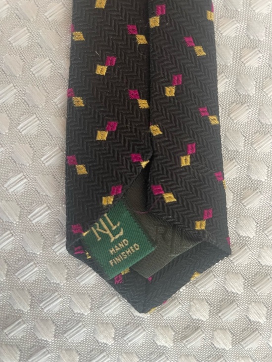 Lauren Ralph Lauren Men's Black Silk Geometric Herringbone Tie USA Made #679 - Picture 3 of 5